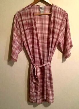 Madison & Max Womens Intimate Embellished Embroidered Flower Checkered Robe Sz M
